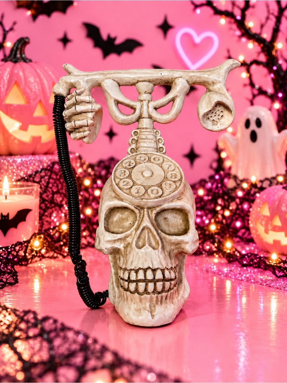 Skull Telephone Goth | Halloween Decorative Accent